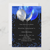 黒とロイヤルブルーの風船の写真 招待状 (正面)