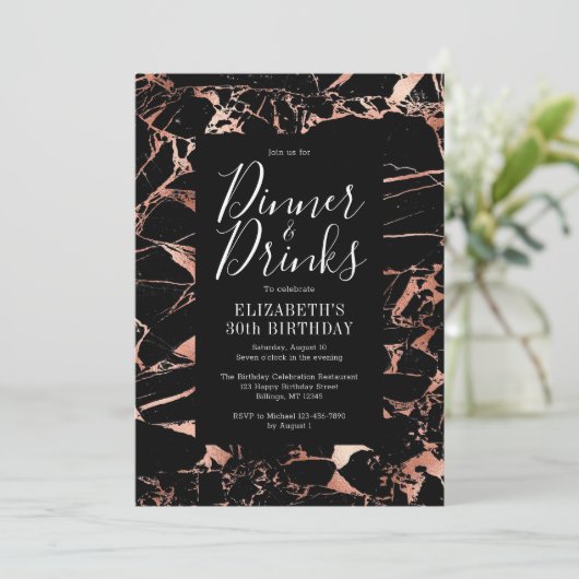 黒とローズゴールドの大理石　30歳の誕生日 招待状 (スタンド正面)