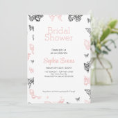 黒とローズゴールドの蝶々 白のブライダルシャワー 招待状 (スタンド正面)