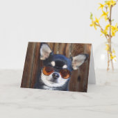 黒と丹のチワワグリーティングカード カード (黄色い花)