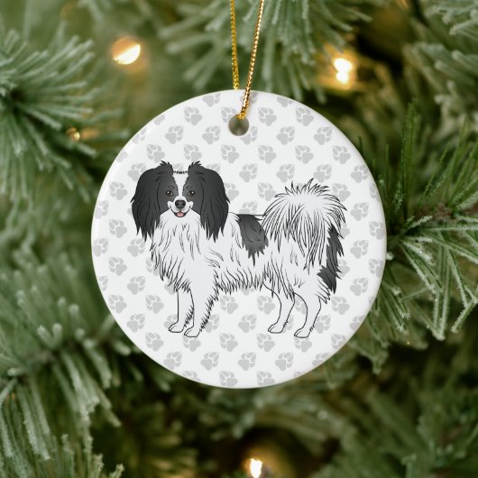 黒と任意の色のポーパターンを持つファレーヌドッグ セラミックオーナメント (ツリー)