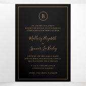 黒と伝統的金ゴールドエレガントな結婚式 三つ折り招待状 (内部中)