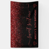 黒と偽物の赤のグリッターが輝くスイート16 横断幕 (縦)