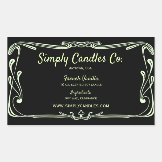 黒と光のライム縁どキャンドルの瓶ラベル 長方形シール (正面)