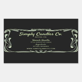 黒と光のライム縁どキャンドルの瓶ラベル 長方形シール