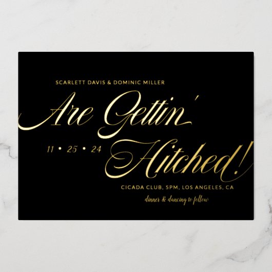 黒と光沢のあるミニマリストフォイル結婚式招待状 箔招待状 (正面)