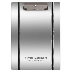 黒と光沢のあるメタリックシルバーグレーストライプの クリップボード