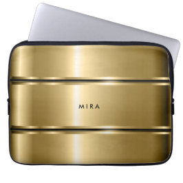 黒と光沢のあるメタリック金ゴールドストライプ ラップトップスリーブ