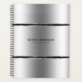 黒と光沢のあるメタリック銀ストライプ色 プランナー手帳 (正面)