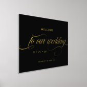 黒と光沢のある書道結婚の歓迎サイン 箔ポスター (レイダウン)