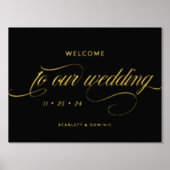 黒と光沢のある書道結婚の歓迎サイン 箔ポスター (正面)