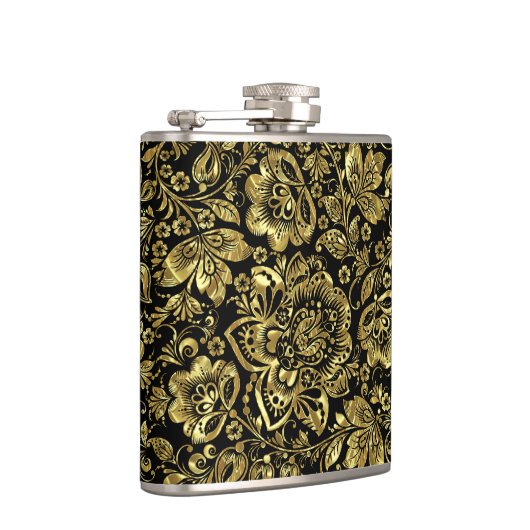 黒と光沢のある金ゴールドの花模様 フラスク (右)