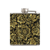 黒と光沢のある金ゴールドの花模様 フラスク (裏面)