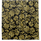 黒と光沢のある金ゴールドヴィンテージフローラのマスク シャワーカーテン (正面)