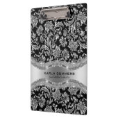 黒と光沢のある銀のダマスクパターン クリップボード (左)