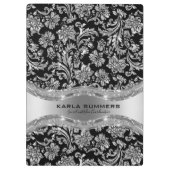 黒と光沢のある銀のダマスクパターン クリップボード (裏面)