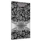 黒と光沢のある銀のダマスクパターン クリップボード (右)