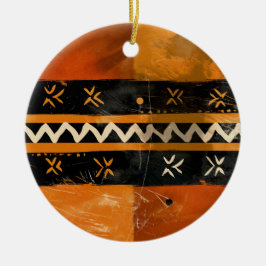 黒と地の色調の部族モチーフ セラミックオーナメント