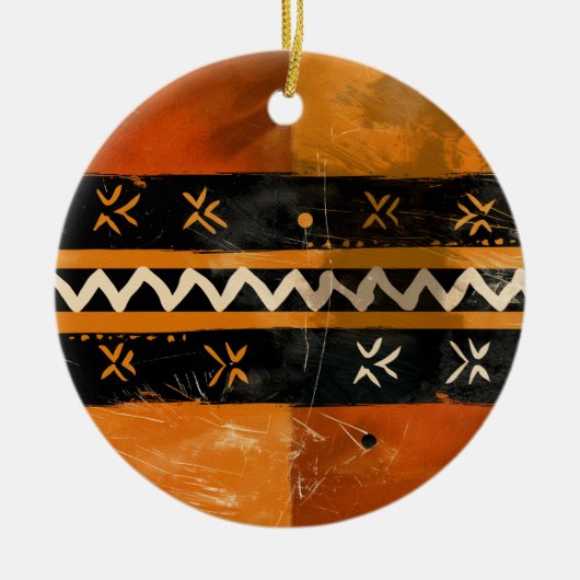 黒と地の色調の部族モチーフ セラミックオーナメント (正面)