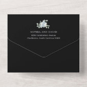 黒と埃っぽい青のフローラ | 水の色結婚の オールインワン招待状 (裏面)