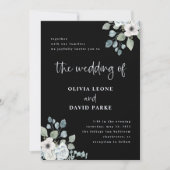 黒と埃っぽい青のフローラ | 水の色結婚の 招待状 (正面)