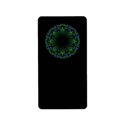 黒と孔雀の色のパターン。 ラベル (正面)