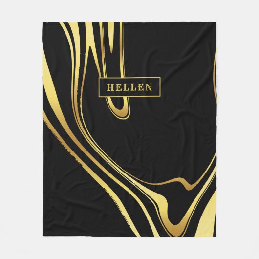 黒と抽象芸術の金ゴールド渦巻形のデザイン フリースブランケット (正面)