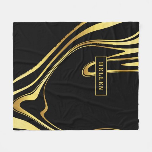 黒と抽象芸術の金ゴールド渦巻形のデザイン フリースブランケット (正面(横))