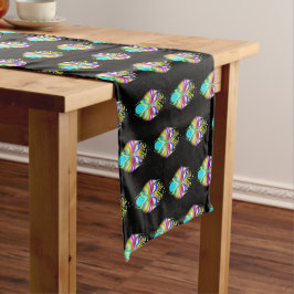黒と数々の色のOracle Owl ショートテーブルランナー