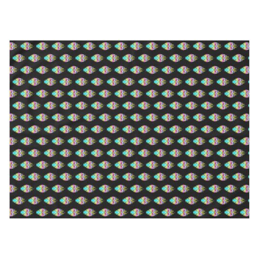 黒と数々の色のOracle Owl テーブルクロス (正面(横))