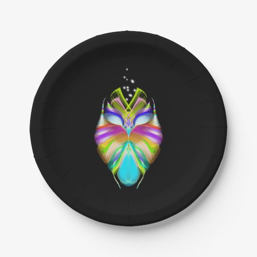 黒と数々の色のOracle Owl ペーパープレート (正面)