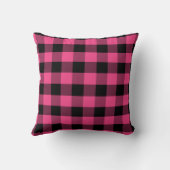 黒と明るいピンクのバッファローの格子柄 クッション (裏面)