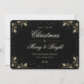 黒と明メリーるい雪ホリー写真クリスマス シーズンカード (正面)