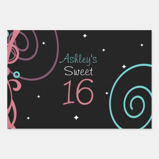 黒と星と渦巻き甘い16 ラッピングペーパーシート (正面)