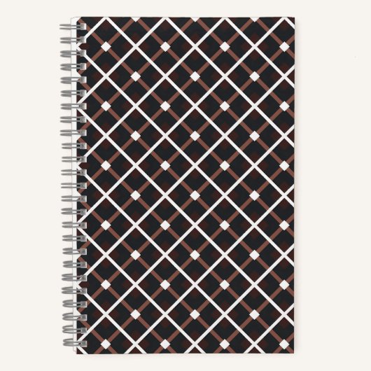 黒と暖かい茶色の色調の幾何学的パターン ノートブック (正面)