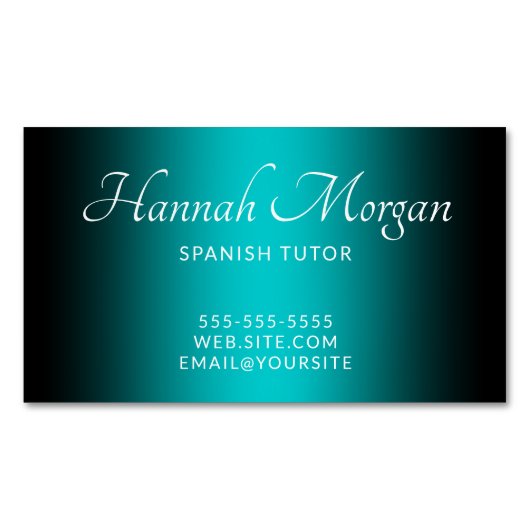 黒と暗のターコイズ エレガント グラデーション マグネット名刺 (正面)