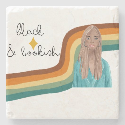 黒と本のレトロ本愛好家 ストーンコースター (正面)