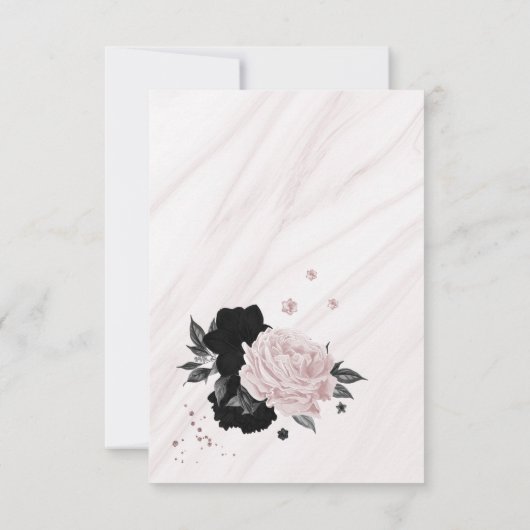 黒と柔らかいピンクの植物大理石 サンキューカード (裏面)
