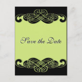 黒と梨の緑のスクロール日付はがきを保存 案内ポストカード (正面)