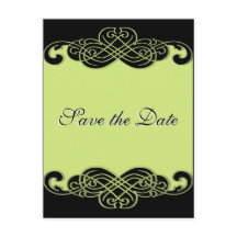 黒と梨の緑のスクロール日付はがきを保存