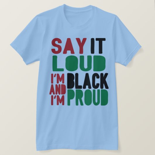 黒と歴史の月誇りを持ったを大声で言う Tシャツ (デザイン正面)