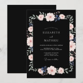 黒と淡いピンクのユーカリの葉の結婚式 招待状 (正面/裏面)