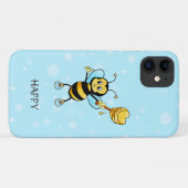 黒と淡青色の背景にいるミツバチ Case-Mate iPhoneケース (裏面(横))