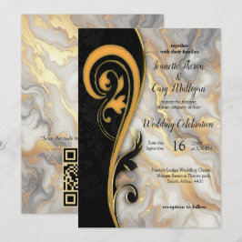 黒と混合大理石テクスチャのゴールド抽象 招待状