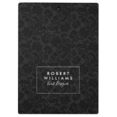 黒と濃いグレーのフローラダマスパターン クリップボード (裏面)