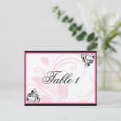 黒と濃いピンクのフローラスクロールテーブル番号 ポストカード (スタンド正面)