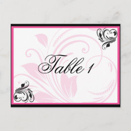 黒と濃いピンクのフローラスクロールテーブル番号 ポストカード