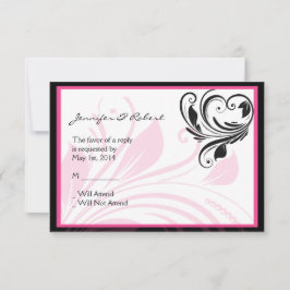 黒と濃いピンクのフローラスクロール応答カード 出欠カード