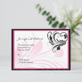 黒と濃いピンクのフローラスクロール応答カード 出欠カード (スタンド正面)