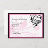 黒と濃いピンクのフローラスクロール応答カード 出欠カード (正面/裏面)